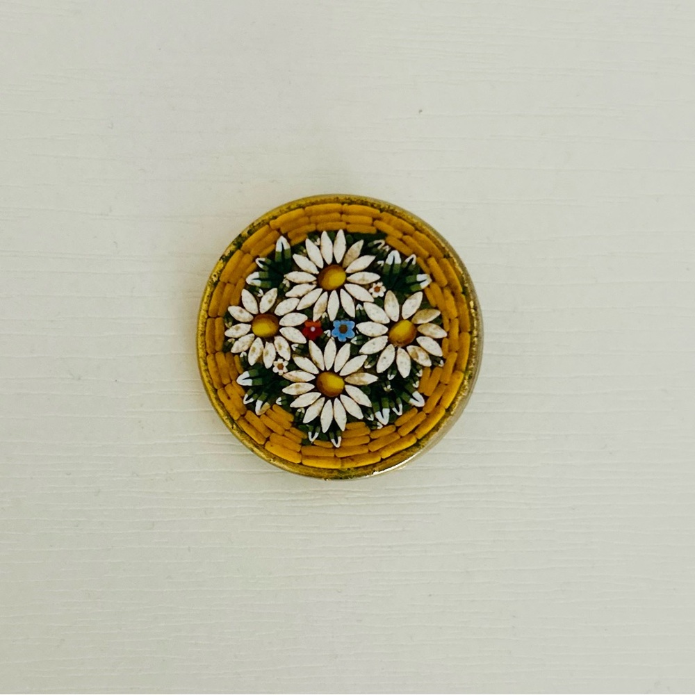 Vintage Italian Micro Mosaic Daisy Brooch